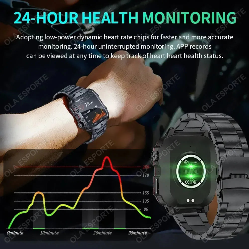 2025 New Military Smart Watch Men IP68 5ATM Outdoor Sports Fitness Tracker Health Monitoring 2.01Inch Bluetooth Calls Smartwatch