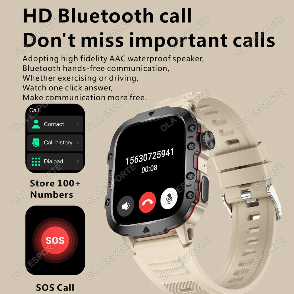 2025 New Military Smart Watch Men IP68 5ATM Outdoor Sports Fitness Tracker Health Monitoring 2.01Inch Bluetooth Calls Smartwatch