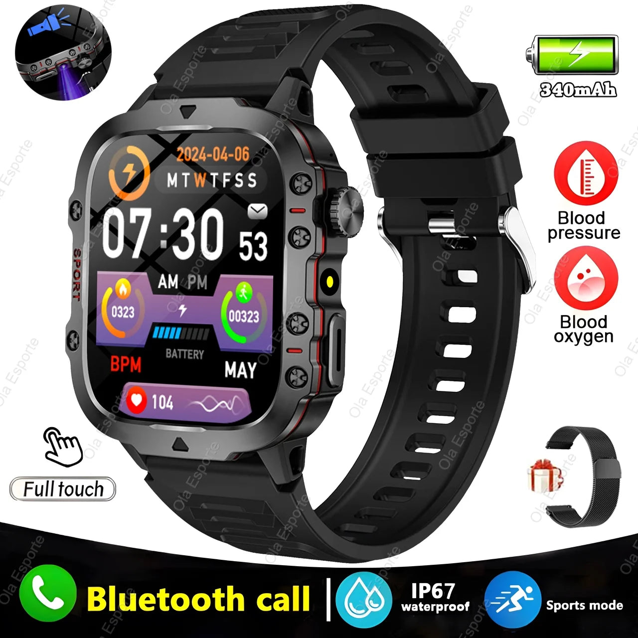 2025 New Military Smart Watch Men IP68 5ATM Outdoor Sports Fitness Tracker Health Monitoring 2.01Inch Bluetooth Calls Smartwatch