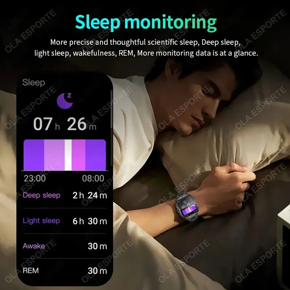 2025 New Military Smart Watch Men IP68 5ATM Outdoor Sports Fitness Tracker Health Monitoring 2.01Inch Bluetooth Calls Smartwatch