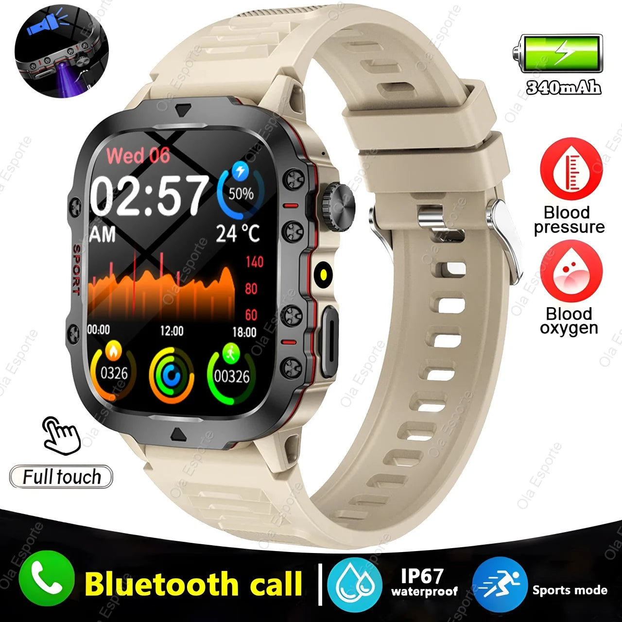 2025 New Military Smart Watch Men IP68 5ATM Outdoor Sports Fitness Tracker Health Monitoring 2.01Inch Bluetooth Calls Smartwatch