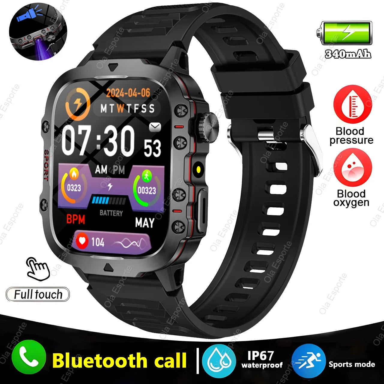 2025 New Military Smart Watch Men IP68 5ATM Outdoor Sports Fitness Tracker Health Monitoring 2.01Inch Bluetooth Calls Smartwatch