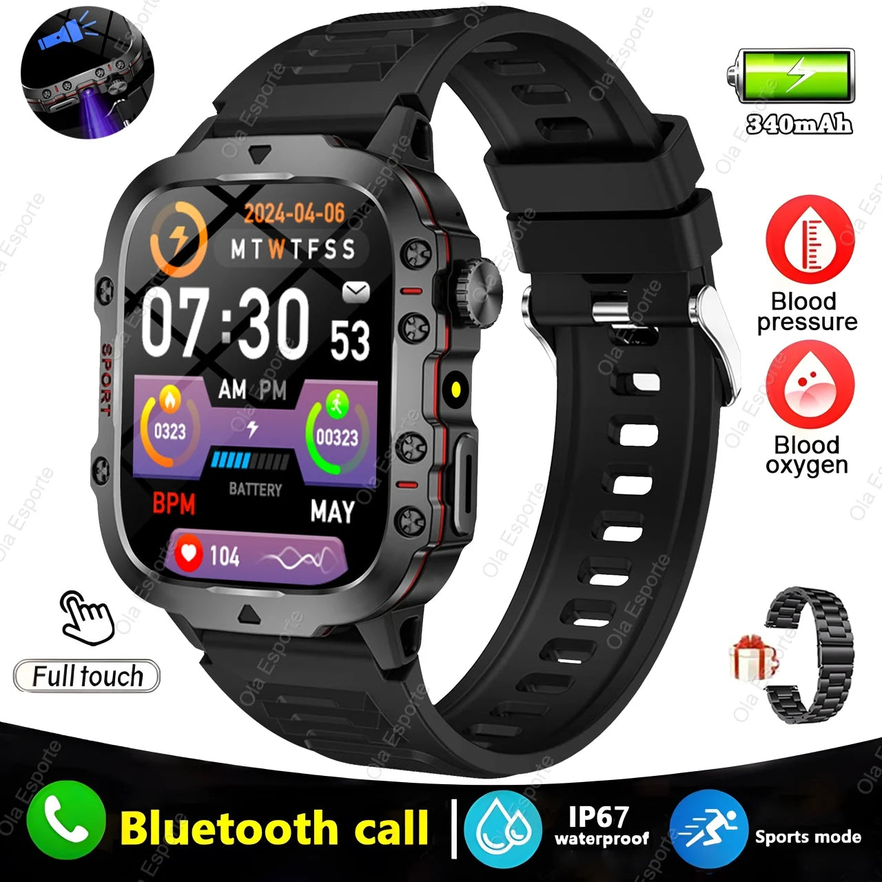 2025 New Military Smart Watch Men IP68 5ATM Outdoor Sports Fitness Tracker Health Monitoring 2.01Inch Bluetooth Calls Smartwatch