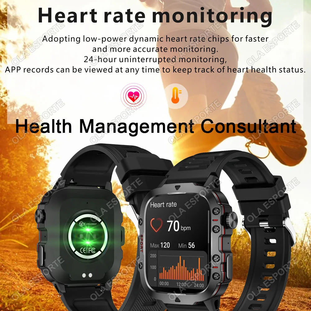 2025 New Military Smart Watch Men IP68 5ATM Outdoor Sports Fitness Tracker Health Monitoring 2.01Inch Bluetooth Calls Smartwatch
