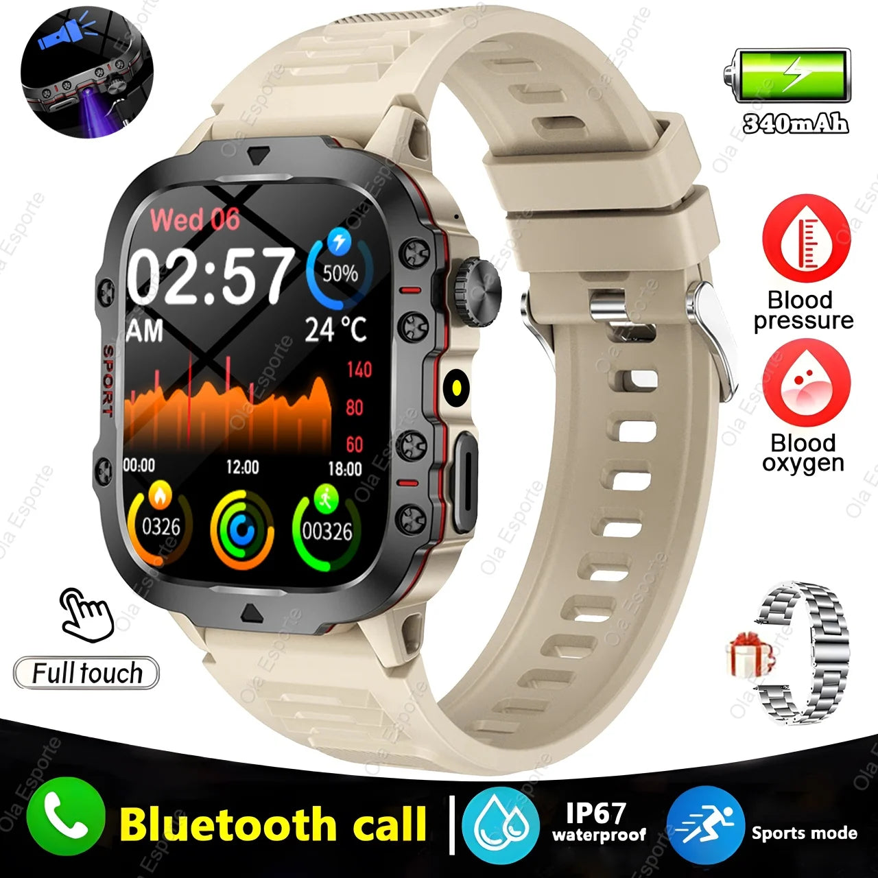 2025 New Military Smart Watch Men IP68 5ATM Outdoor Sports Fitness Tracker Health Monitoring 2.01Inch Bluetooth Calls Smartwatch