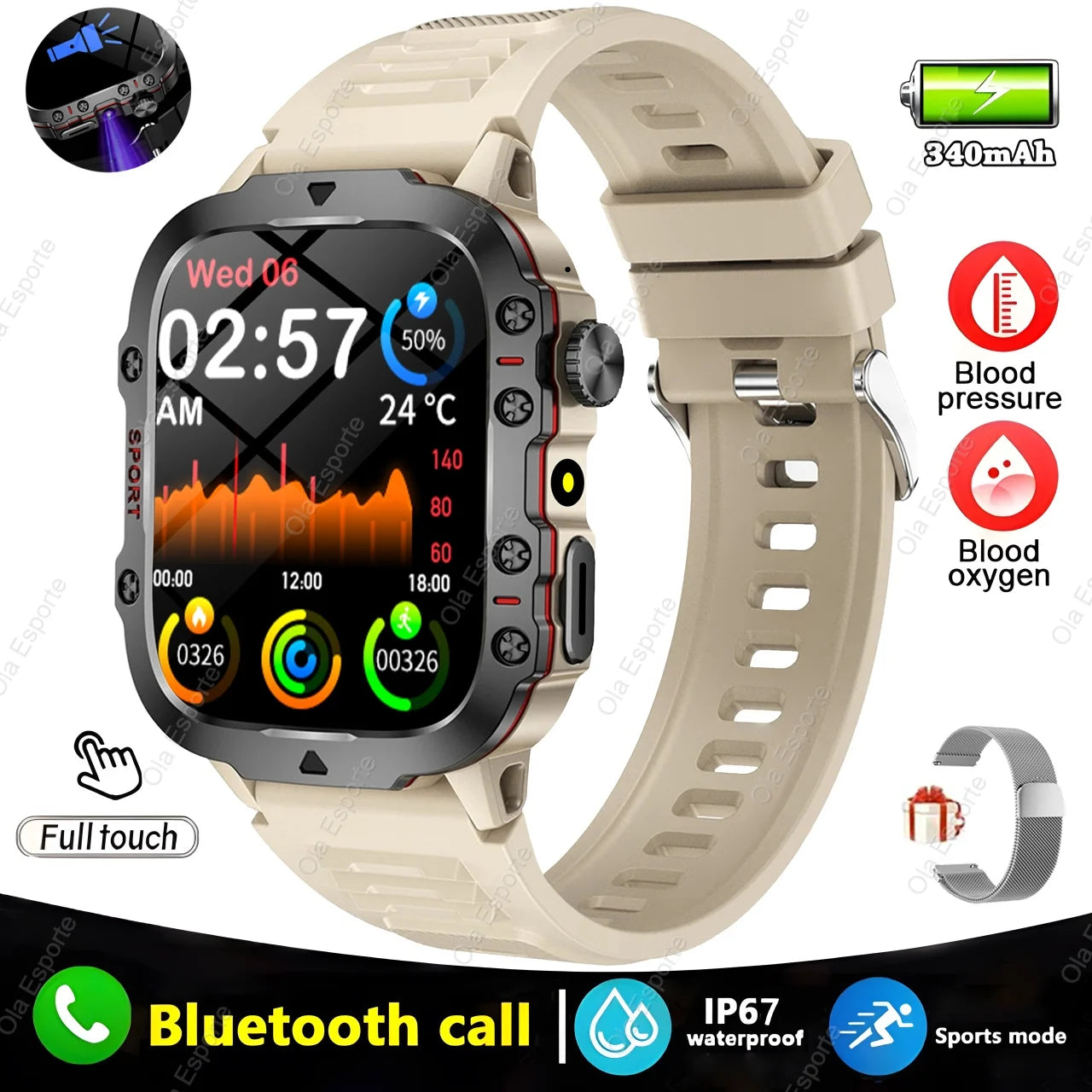 2025 New Military Smart Watch Men IP68 5ATM Outdoor Sports Fitness Tracker Health Monitoring 2.01Inch Bluetooth Calls Smartwatch